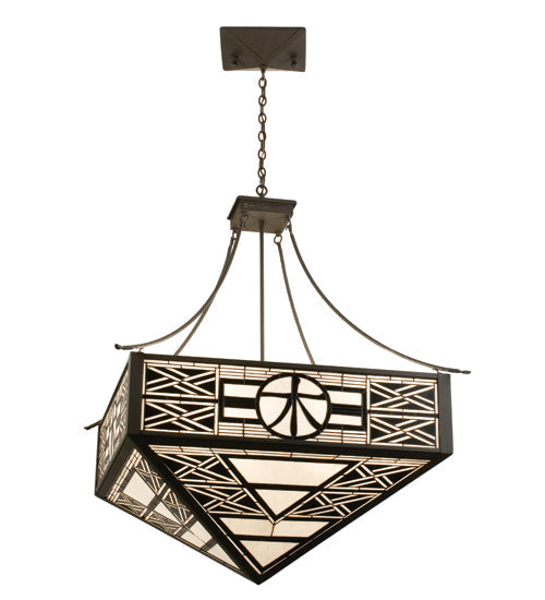 Meyda Lighting Symbol for Wood 41"Sq 4-Light Timeless Bronze Inverted Pendant Light With White Shade Glass