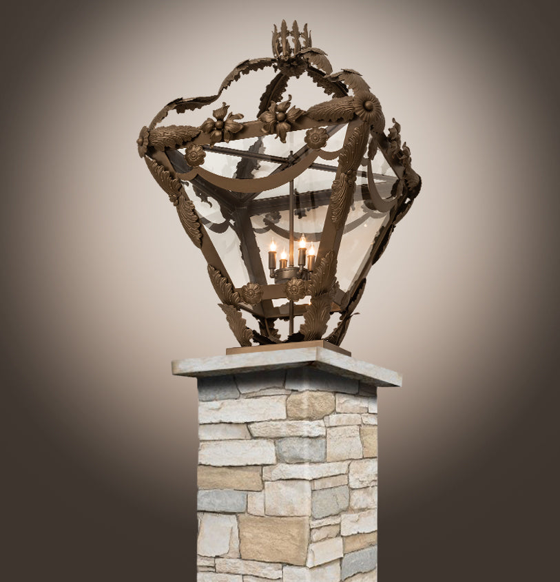 Meyda Lighting Symone 28"Sq 4-Light Brown Metallic Outdoor Pier Mount Light With Clear Shade Glass