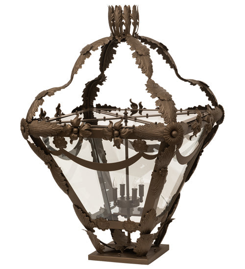 Meyda Lighting Symone 28"Sq 4-Light Brown Metallic Outdoor Pier Mount Light With Clear Shade Glass