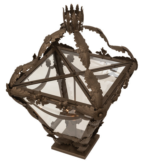 Meyda Lighting Symone 28"Sq 4-Light Brown Metallic Outdoor Pier Mount Light With Clear Shade Glass