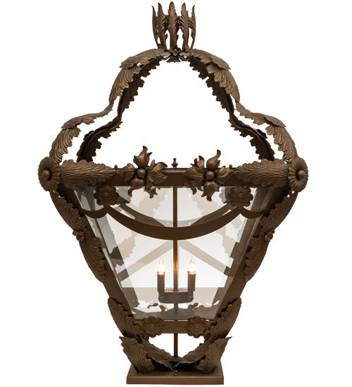 Meyda Lighting Symone 28"Sq 4-Light Brown Metallic Outdoor Pier Mount Light With Clear Shade Glass