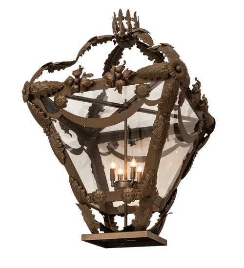 Meyda Lighting Symone 28"Sq 4-Light Brown Metallic Outdoor Pier Mount Light With Clear Shade Glass