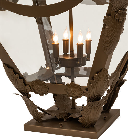 Meyda Lighting Symone 28"Sq 4-Light Brown Metallic Outdoor Pier Mount Light With Clear Shade Glass