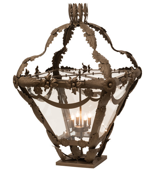 Meyda Lighting Symone 28"Sq 4-Light Brown Metallic Outdoor Pier Mount Light With Clear Shade Glass