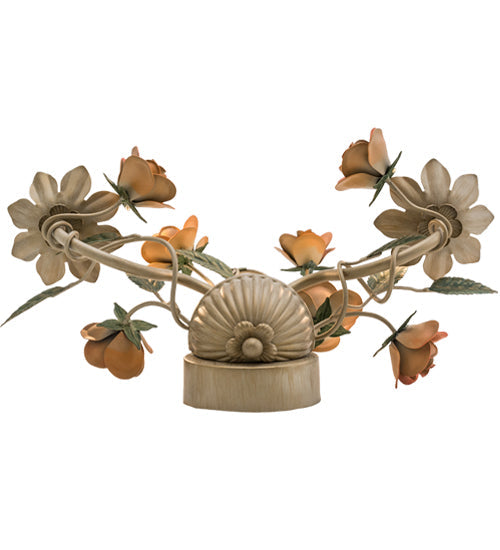 Meyda Lighting Symphony 17" 2-Light Gold Rose Basket Wall Sconce With Ivory Faux Candlelight