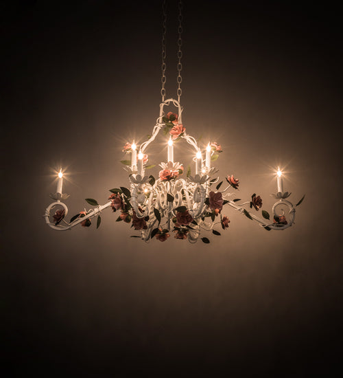 Meyda Lighting Symphony 48" 12-Light White Rose Basket Chandelier With White Faux Candlelight