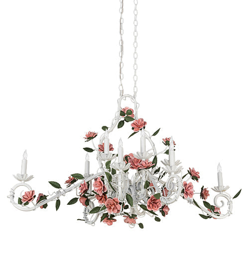 Meyda Lighting Symphony 48" 12-Light White Rose Basket Chandelier With White Faux Candlelight