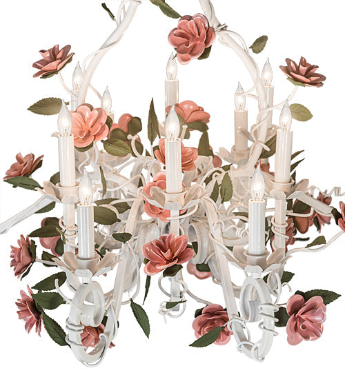 Meyda Lighting Symphony 48" 12-Light White Rose Basket Chandelier With White Faux Candlelight