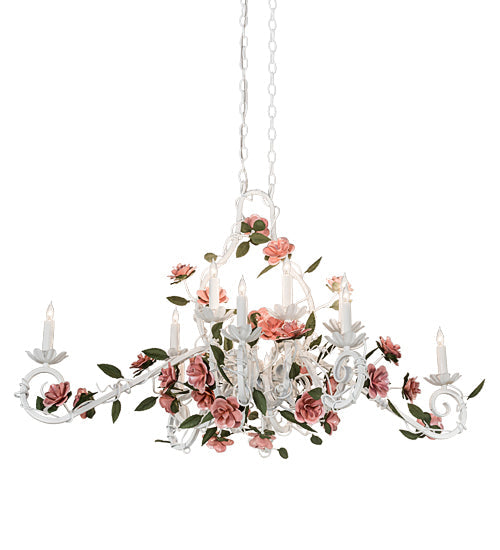 Meyda Lighting Symphony 48" 12-Light White Rose Basket Chandelier With White Faux Candlelight