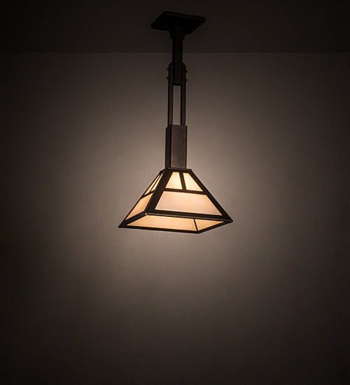 Meyda Lighting "T Mission" 10"Sq Mahogany Bronze Pendant Light With Creme Carrare Idaight Shade Glass