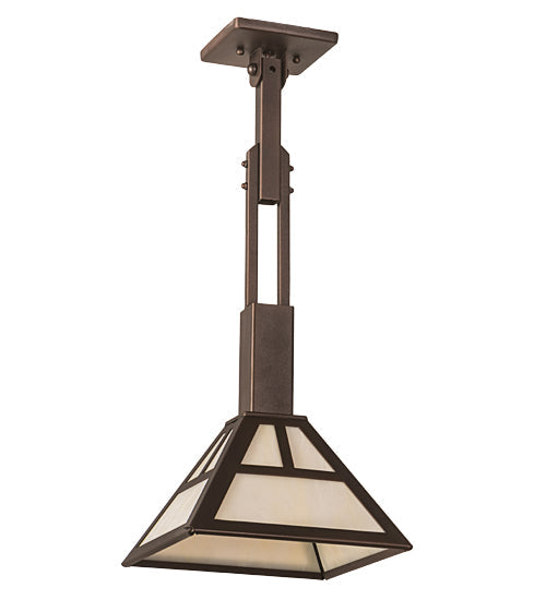 Meyda Lighting "T Mission" 10"Sq Mahogany Bronze Pendant Light With Creme Carrare Idaight Shade Glass