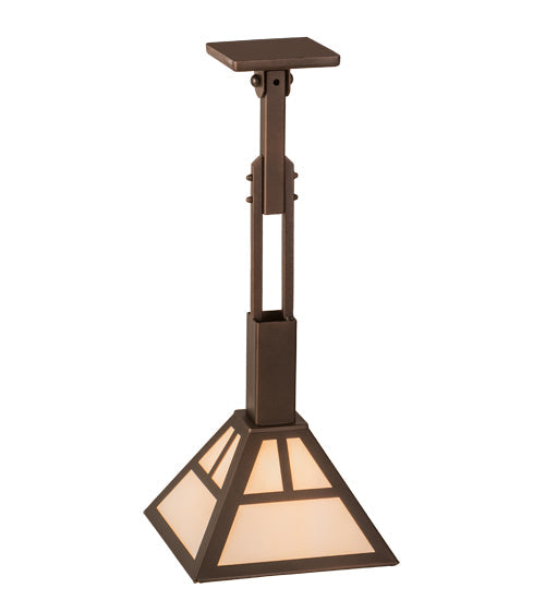 Meyda Lighting "T Mission" 10"Sq Mahogany Bronze Pendant Light With Creme Carrare Idaight Shade Glass