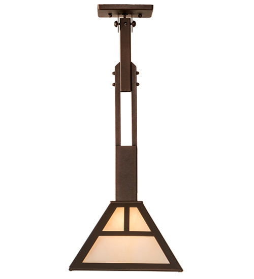 Meyda Lighting "T Mission" 10"Sq Mahogany Bronze Pendant Light With Creme Carrare Idaight Shade Glass