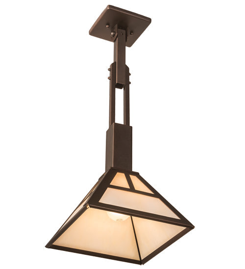 Meyda Lighting "T Mission" 10"Sq Mahogany Bronze Pendant Light With Creme Carrare Idaight Shade Glass