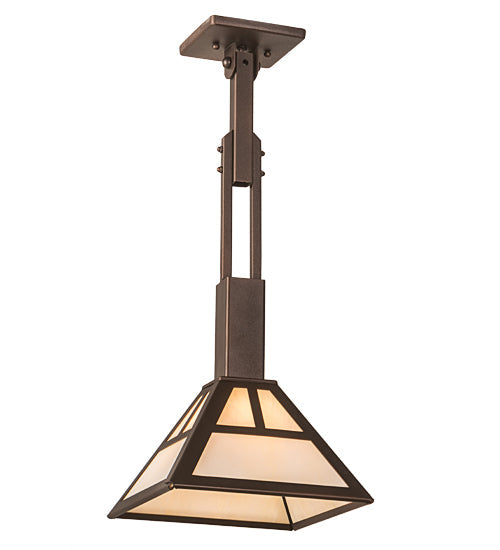 Meyda Lighting "T Mission" 10"Sq Mahogany Bronze Pendant Light With Creme Carrare Idaight Shade Glass