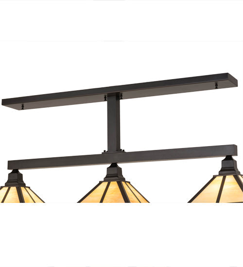 Meyda Lighting T Mission 13" 3-Light Craftsman Brown Island Pendant With Rootbeer & Beige Iridescent Shade Glass