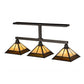 Meyda Lighting T Mission 13" 3-Light Craftsman Brown Island Pendant With Rootbeer & Beige Iridescent Shade Glass