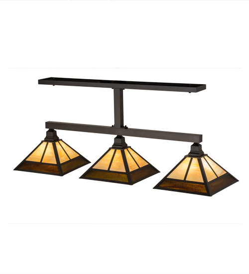 Meyda Lighting T Mission 13" 3-Light Craftsman Brown Island Pendant With Rootbeer & Beige Iridescent Shade Glass