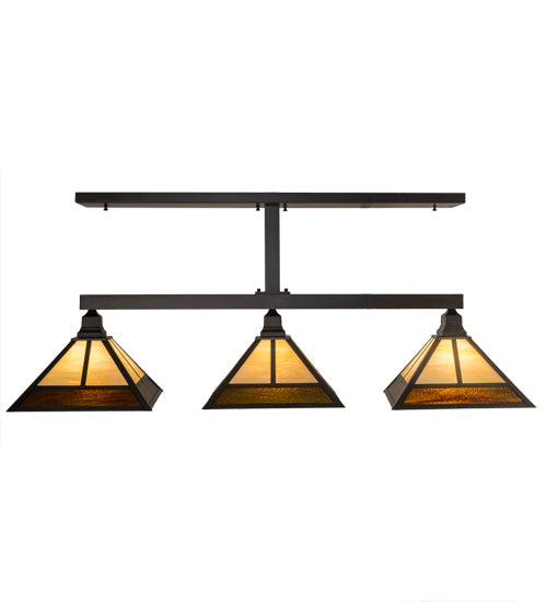 Meyda Lighting T Mission 13" 3-Light Craftsman Brown Island Pendant With Rootbeer & Beige Iridescent Shade Glass
