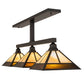 Meyda Lighting T Mission 13" 3-Light Craftsman Brown Island Pendant With Rootbeer & Beige Iridescent Shade Glass