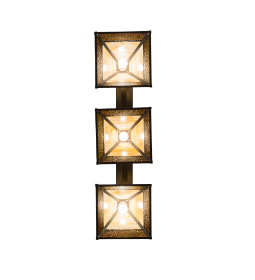 Meyda Lighting T Mission 13" 3-Light Craftsman Brown Island Pendant With Rootbeer & Beige Iridescent Shade Glass