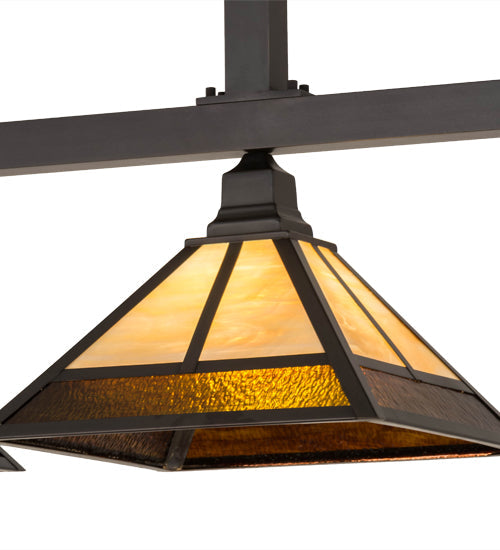 Meyda Lighting T Mission 13" 3-Light Craftsman Brown Island Pendant With Rootbeer & Beige Iridescent Shade Glass