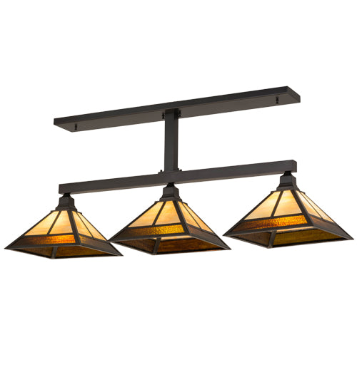 Meyda Lighting T Mission 13" 3-Light Craftsman Brown Island Pendant With Rootbeer & Beige Iridescent Shade Glass