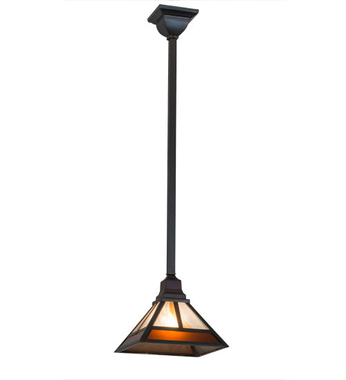 Meyda Lighting "T Mission" 13" Chemical Antique Brass Pendant Light With Amber & Beige Shade Glass