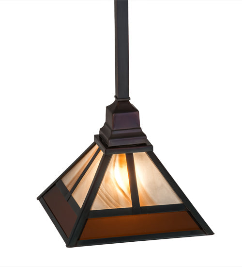 Meyda Lighting "T Mission" 13" Chemical Antique Brass Pendant Light With Amber & Beige Shade Glass