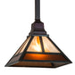 Meyda Lighting "T Mission" 13" Chemical Antique Brass Pendant Light With Amber & Beige Shade Glass