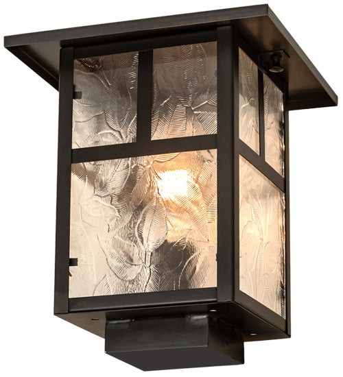 Meyda Lighting "T" Mission 13" Craftsman Brown Outdoor Deck Light With Clear Leaf Shade Glass