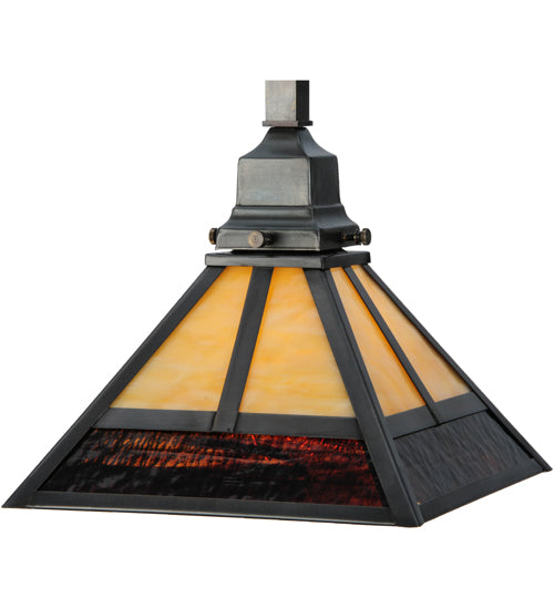 Meyda Lighting "T" Mission 13" Craftsman Brown Pendant Light With Beige and Red Shade Glass