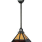 Meyda Lighting "T" Mission 13" Craftsman Brown Pendant Light With Beige and Red Shade Glass