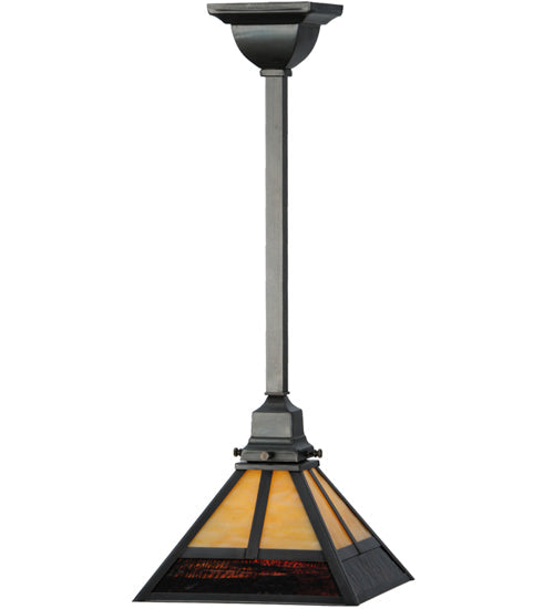 Meyda Lighting "T" Mission 13" Craftsman Brown Pendant Light With Beige and Red Shade Glass