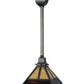 Meyda Lighting "T" Mission 13" Craftsman Brown Pendant Light With Beige and Red Shade Glass