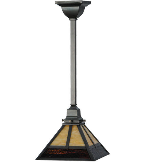 Meyda Lighting "T" Mission 13" Craftsman Brown Pendant Light With Beige and Red Shade Glass