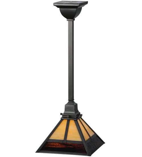 Meyda Lighting "T" Mission 13" Craftsman Brown Pendant Light With Beige and Red Shade Glass