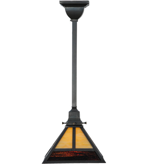 Meyda Lighting "T" Mission 13" Craftsman Brown Pendant Light With Beige and Red Shade Glass
