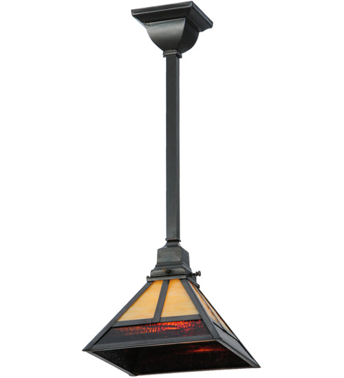 Meyda Lighting "T" Mission 13" Craftsman Brown Pendant Light With Beige and Red Shade Glass