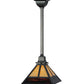 Meyda Lighting "T" Mission 13" Craftsman Brown Pendant Light With Beige and Red Shade Glass