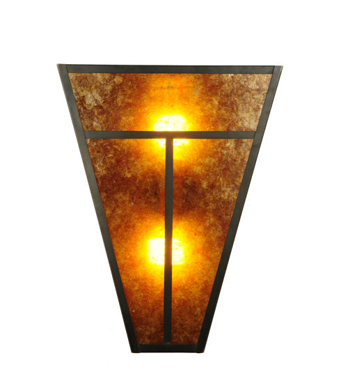 Meyda Lighting T Mission 14" 2-Light Craftsman Brown Wall Sconce Amber Mica Shade Glass