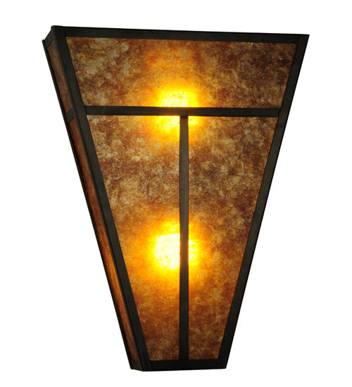 Meyda Lighting T Mission 14" 2-Light Craftsman Brown Wall Sconce Amber Mica Shade Glass