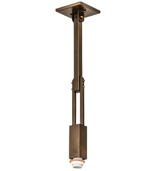 Meyda Lighting "T" Mission 14" Antique Copper Pendant Light With Beige Ripple & Amber Mica Shade Glass