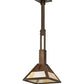 Meyda Lighting "T" Mission 14" Antique Copper Pendant Light With Beige Ripple & Amber Mica Shade Glass