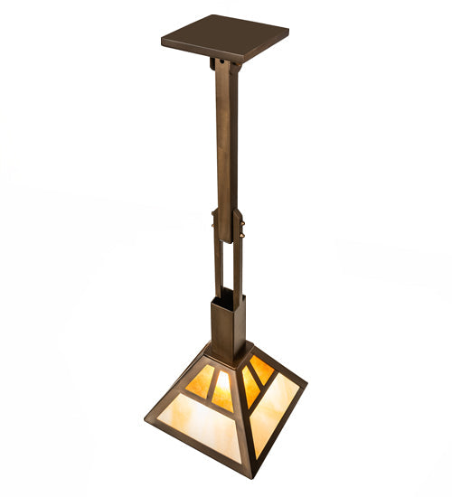 Meyda Lighting "T" Mission 14" Antique Copper Pendant Light With Beige Ripple & Amber Mica Shade Glass