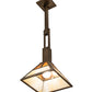 Meyda Lighting "T" Mission 14" Antique Copper Pendant Light With Beige Ripple & Amber Mica Shade Glass