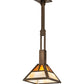 Meyda Lighting "T" Mission 14" Antique Copper Pendant Light With Beige Ripple & Amber Mica Shade Glass