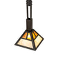 Meyda Lighting "T" Mission 14" Oil Rubbed Bronze Pendant Light With Beige & Amber Mica Shade Glass