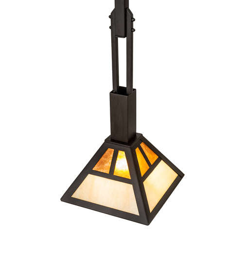 Meyda Lighting "T" Mission 14" Oil Rubbed Bronze Pendant Light With Beige & Amber Mica Shade Glass