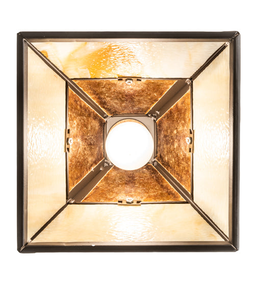 Meyda Lighting "T" Mission 14" Oil Rubbed Bronze Pendant Light With Beige & Amber Mica Shade Glass